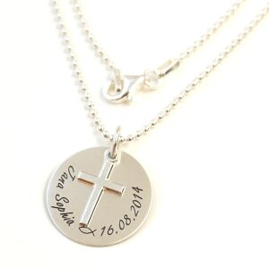 Namenskette mit Kreuz Anhänger und Lasergravur GONC46
