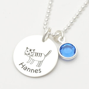 Anhänger mit Gravur Katze Kristall und Tiergravur nach Wunsch GONC90