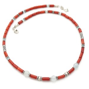 Edelsteinkette mit Aquamarin und Koralle