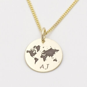 Echt Gold Kette mit Gravur Weltkarte GONC84
