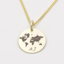 Echt Gold Kette mit Gravur Weltkarte GONC84