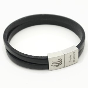 Lederarmband schwarz Unisex Armband mit Lasergravur GONAS20