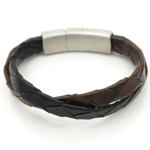 Herren Lederarmband braun-schwarz mit Edelstahlverschluß GONAS24