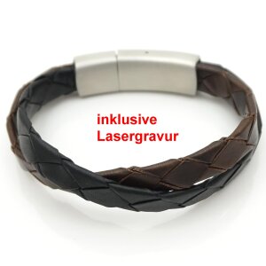 Lederarmband braun-schwarz Herrenarmband mit Lasergravur GONAS24