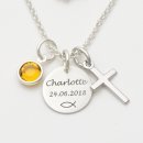 Taufkette mit Gravur Ichthys Kreuz Kristall Taufschmuck...