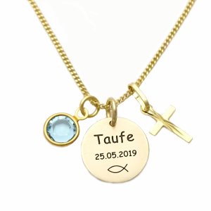 Echt Gold 333 Kette und Anhänger mit Gravur und Kreuz GONC120