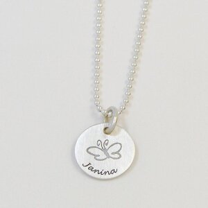 Namenskette Schmetterling Silber mit Lasergravur