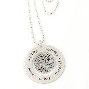 Familienkette Baum des Lebens Silber mit Lasergravur
