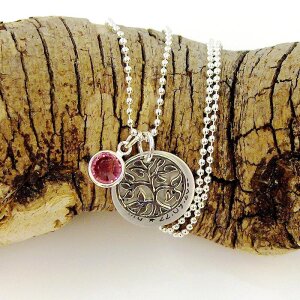 Geburtsbäumchen Taufkette Silber mit individueller Lasergravur