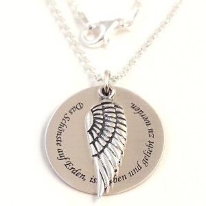 Silberkette mit Engelsflügel und personalisiertem Gravurplättchen GONC41