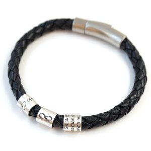 Lederarmband mit 3 gravierten Silberwalzen GONAS11