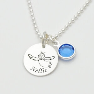 Taufschmuck mit Gravur Schutzengel Taufkette echt Silber mit Wunschkristall GONC86