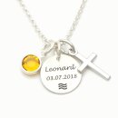 Taufkette mit Gravur Welle Kreuz Kristall Taufschmuck...