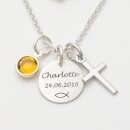 Taufkette mit Gravur Ichthys Kreuz Kristall Taufschmuck echt Silber GONC75