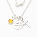 Taufkette mit Gravur Ichthys Kreuz Kristall Taufschmuck echt Silber GONC75