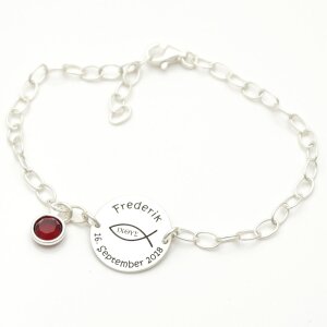Taufarmband mit Gravur Ichthys Silber Kristall GONAS28