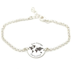 Silberarmband mit Gravur Weltkarte Silberschmuck GONAS31